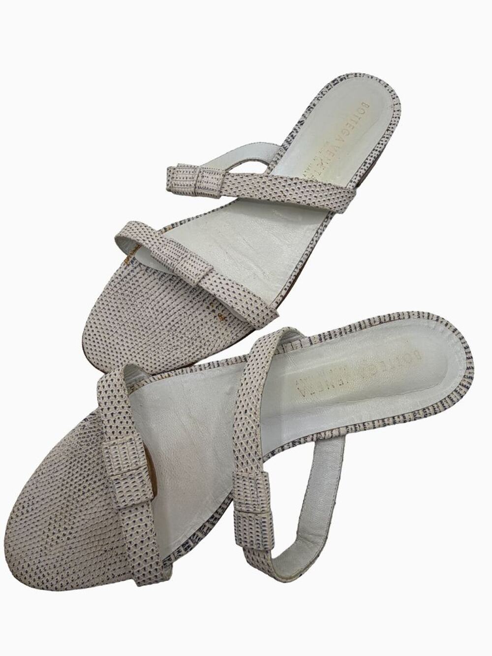 Bottega Veneta White Lizard Embossed Leather Slide Sandals Flat Italy EU 39.5